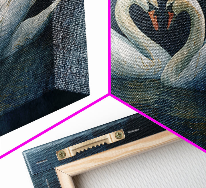 Two Swans Forming a Heart on Dark Framed Canvas Print, Wedding Art, Art Print, Living Room Decor, Romance, Downloadable Art, WED-3x2-6