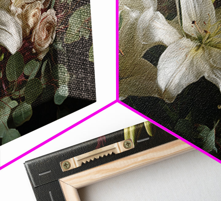 White Lilies and Eucalyptus Arrangement Canvas Print, Wedding Art, Wedding Guestbook, Living Room Decor, Oil Painting, Romance, WED-3x2-61