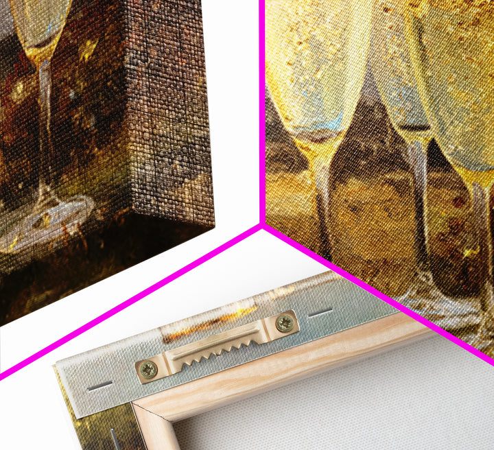 Champagne Glasses with Delicate Sparkle Framed Canvas Print, Wedding Art, Downloadable Art, Living Room Decor, Oil Painting, WED-3x2-82