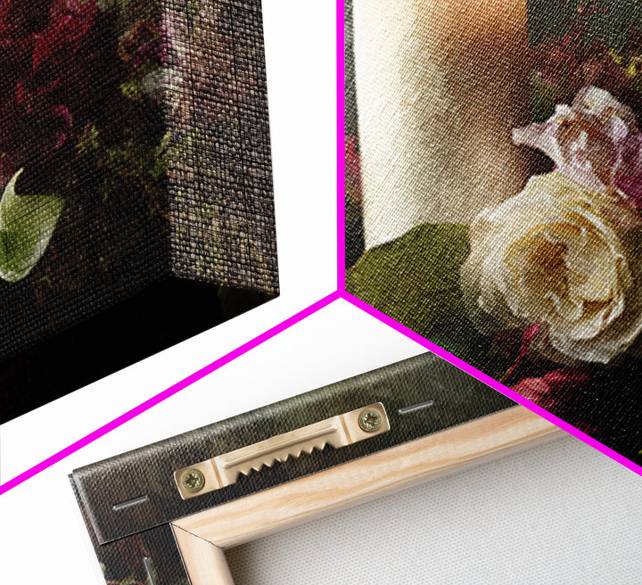 Romantic Candle and Floral Still Life Canvas Print, Wedding Art, Jewish Art, Living Room Decor, Oil Painting, Romance, WED-3x2-98