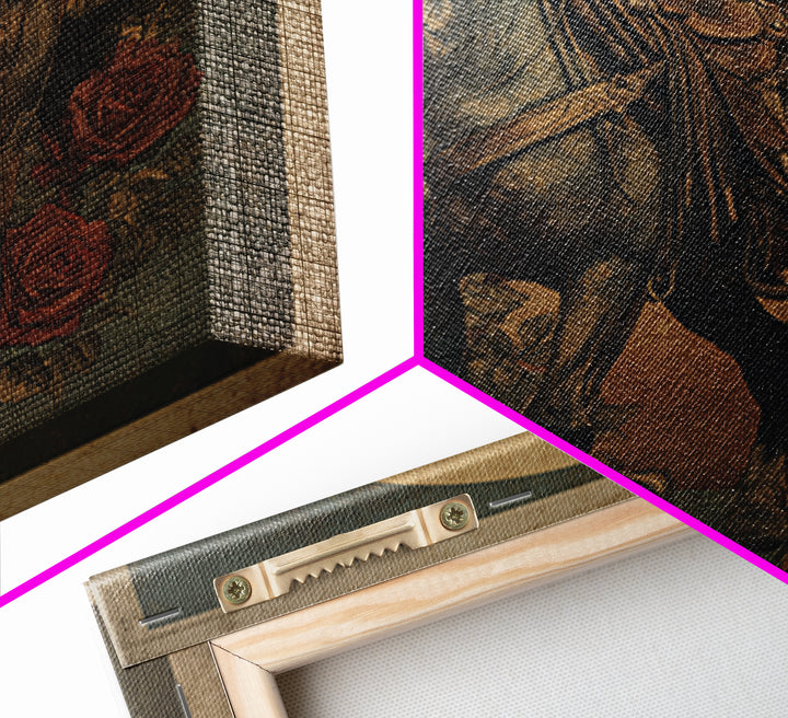 Old Revolver and Roses Framed Canvas Print, Western Art, Native American Art, Southwestern Decor, Oil Painting, Frontier, WES-1x1-43