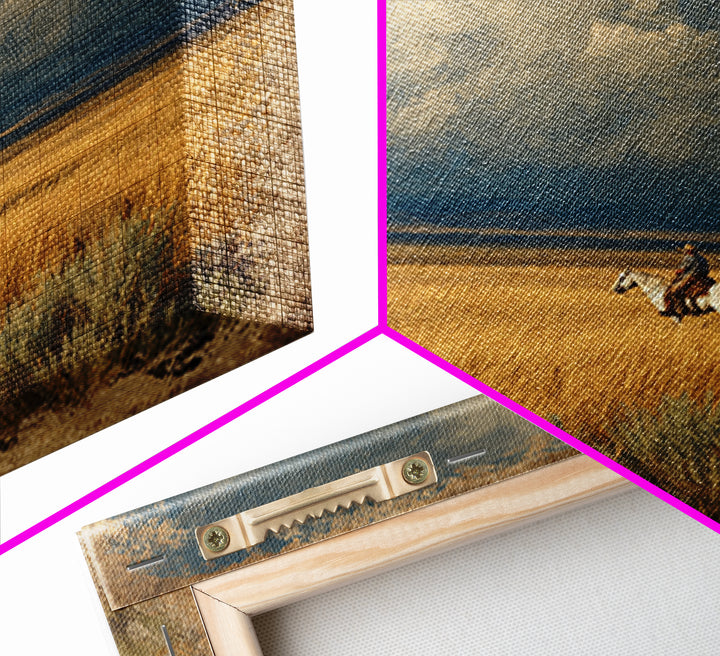 Golden Wheat Field Framed Canvas Print, Western Art, Wall Decor, Southwestern Decor, Fine Art, Frontier, Landscape Painting, WES-1x1-48