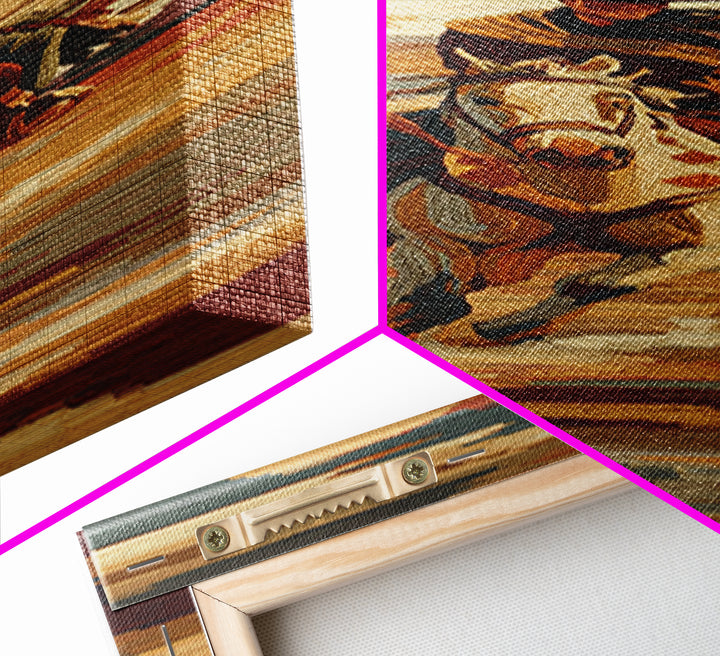 Southwestern Blanket Pattern Framed Canvas Print, Western Art, Textured Painting, Southwestern Decor, Fine Art, Frontier, WES-1x3-53