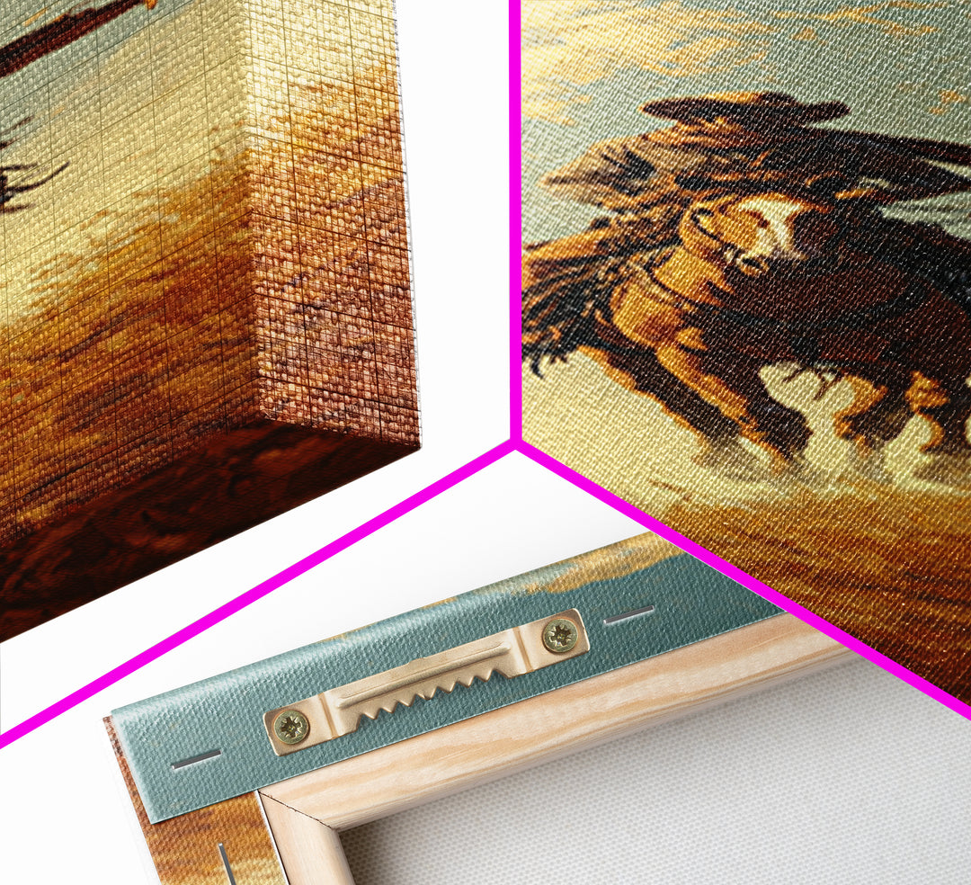 Buckskin Horse in Golden Prairie Light Framed Canvas Print, Western Art, Boho Decor, Southwestern Decor, Oil Painting, Frontier, WES-1x3-91