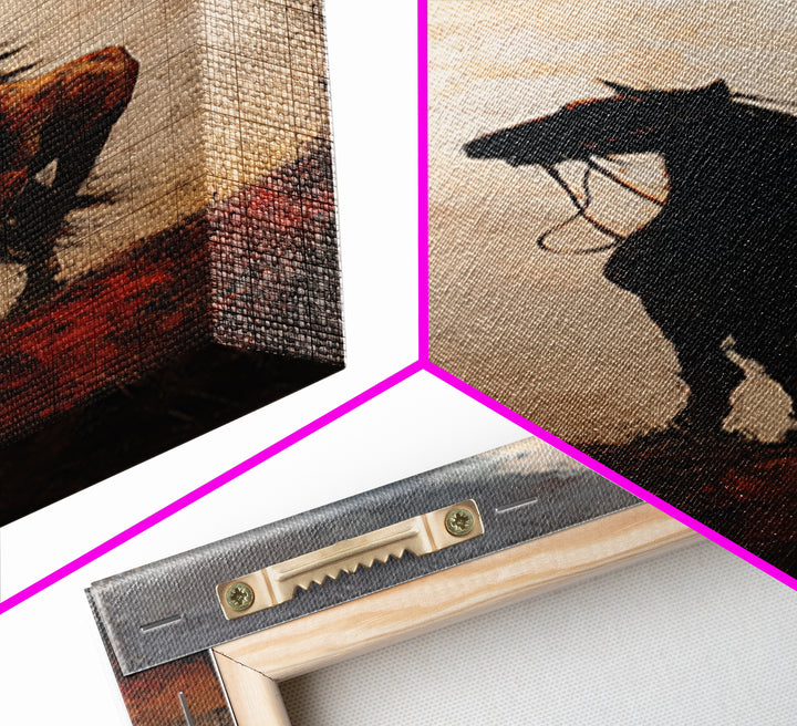 Buffalo Silhouette Beneath Enormous Sky Framed Canvas Print, Western Art, Western Prints, Southwestern Decor, Frontier, WES-1x3-92