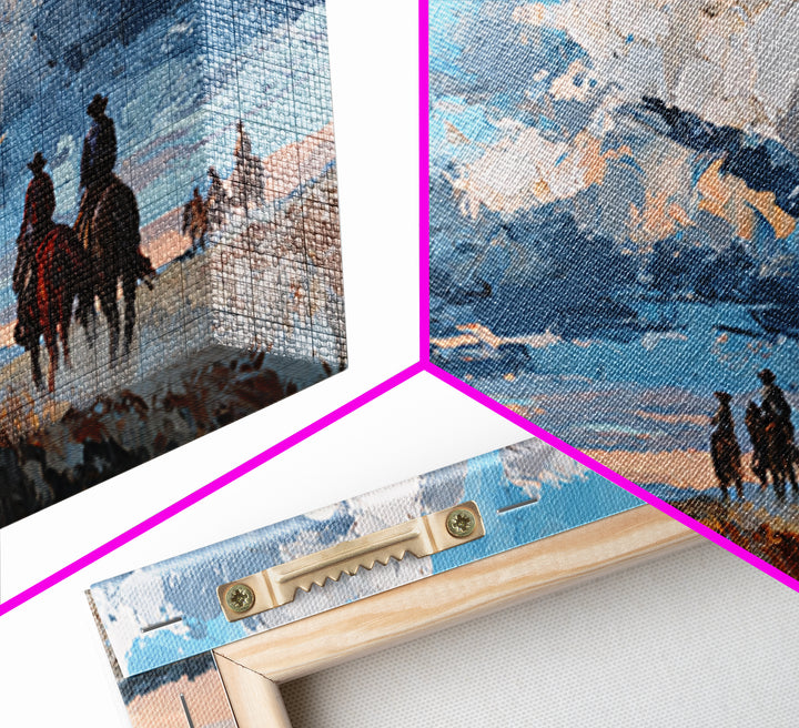 Cowboy Campfire under Starry Sky Framed Canvas Print, Western Art, Contemporary Art, Southwestern Decor, Fine Art, Frontier, WES-2x1-10
