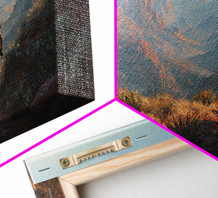 Cactus and Red Rock Canyon Landscape Framed Canvas Print, Western Art, Original Art, Southwestern Decor, Oil Painting, Frontier, WES-2x1-25