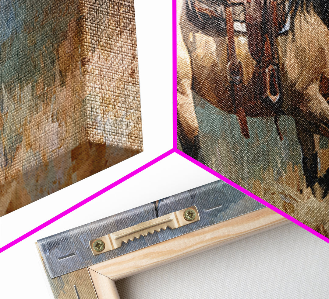 Buckskin Horse in Golden Prairie Light Framed Canvas Print, Western Art, Boho Decor, Southwestern Decor, Oil Painting, Frontier, WES-2x1-27