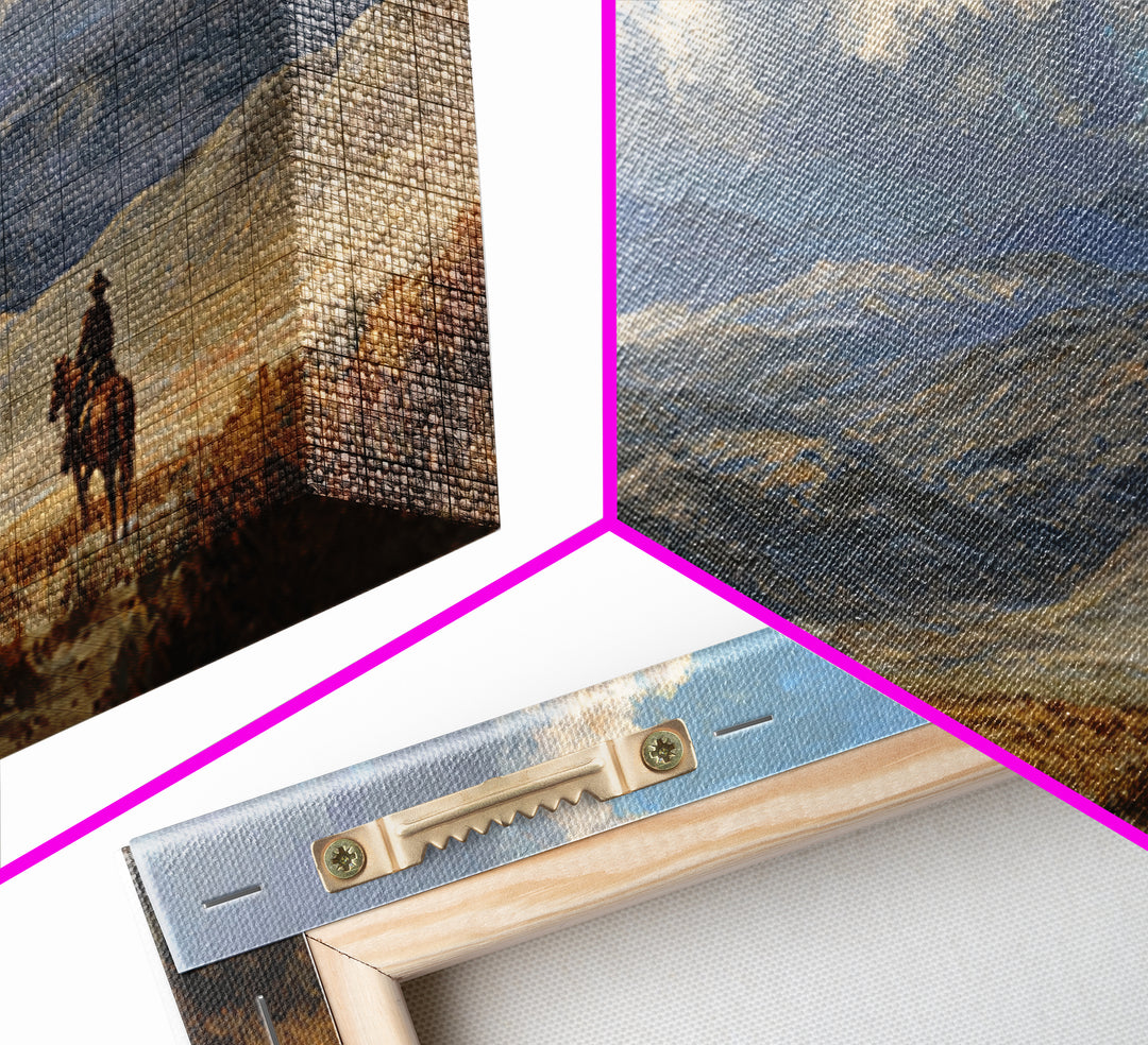 Eagle Flying Above Mountain Ridge Framed Canvas Print, Western Art, Painting, Southwestern Decor, Fine Art, Frontier, WES-2x1-33