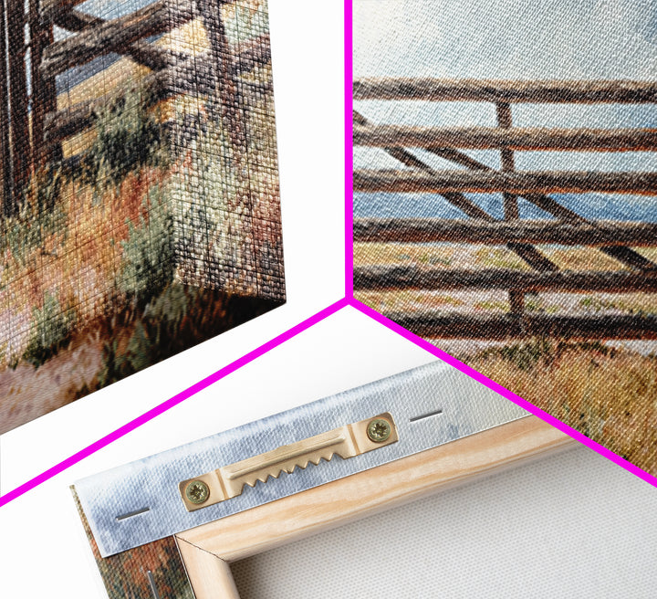 Sun Bleached Ranch Gate Framed Canvas Print, Western Art, Wall Art, Southwestern Decor, Watercolor Art, Frontier, WES-2x1-35