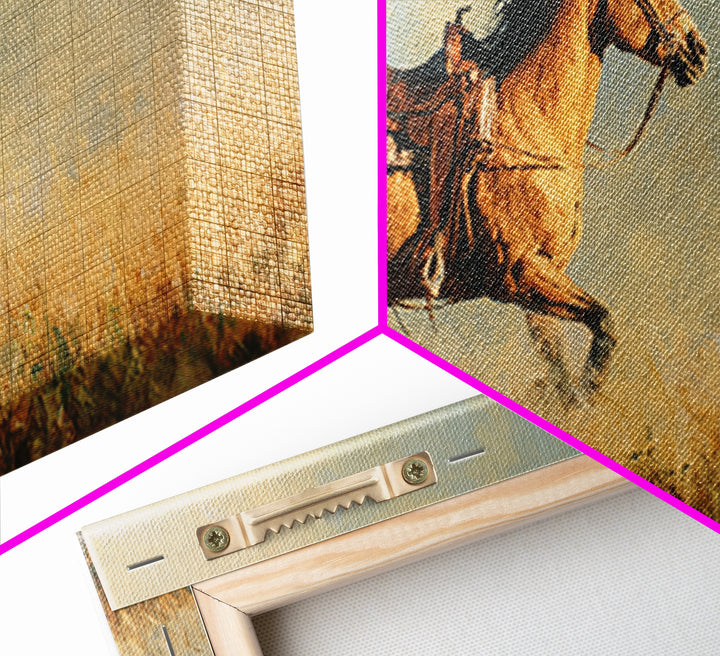 Buckskin Horse in Golden Prairie Light Framed Canvas Print, Western Art, Room Decor, Southwestern Decor, Fine Art, Frontier, WES-2x1-75
