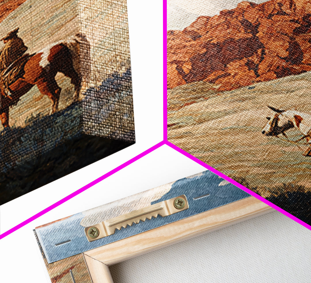 Eagle Flying Above Mountain Ridge Framed Canvas Print, Western Art, Oil Painting, Southwestern Decor, Fine Art, Frontier, WES-2x3-21