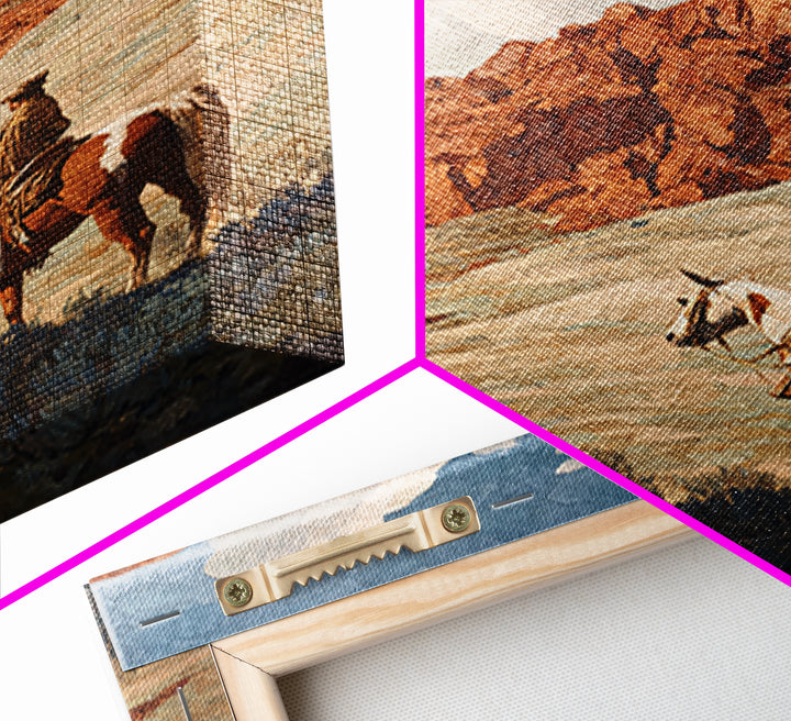 Eagle Flying Above Mountain Ridge Framed Canvas Print, Western Art, Oil Painting, Southwestern Decor, Fine Art, Frontier, WES-2x3-21