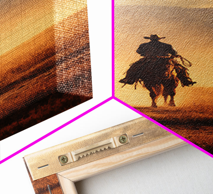 Cowboy Riding Across Dusty Sunset Plains Canvas Print, Western Art, Native American Art, Southwestern Decor, Oil Painting, WES-2x3-57