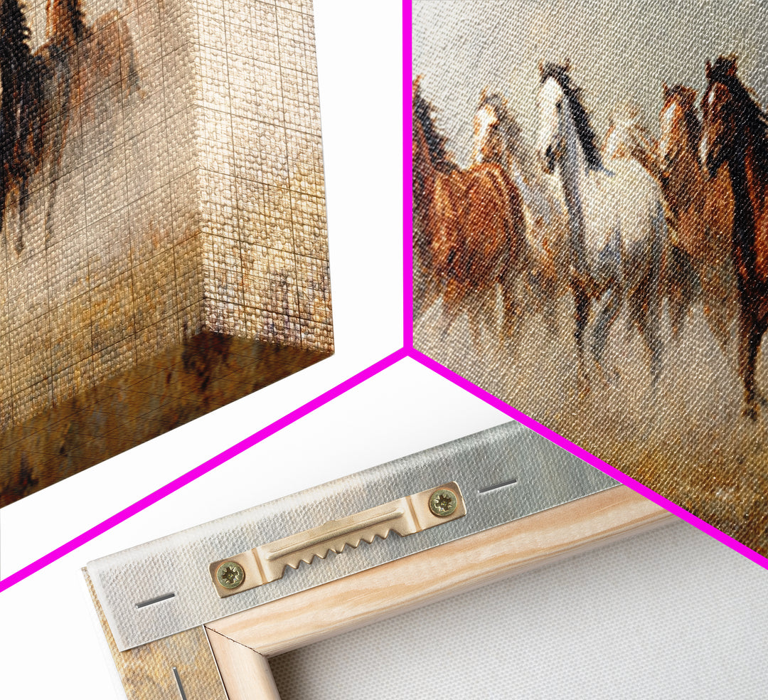 Wild Mustang Herd Framed Canvas Print, Western Art, Minimalist Wall Art, Southwestern Decor, Fine Art, Frontier, Horse Art, WES-3x1-18