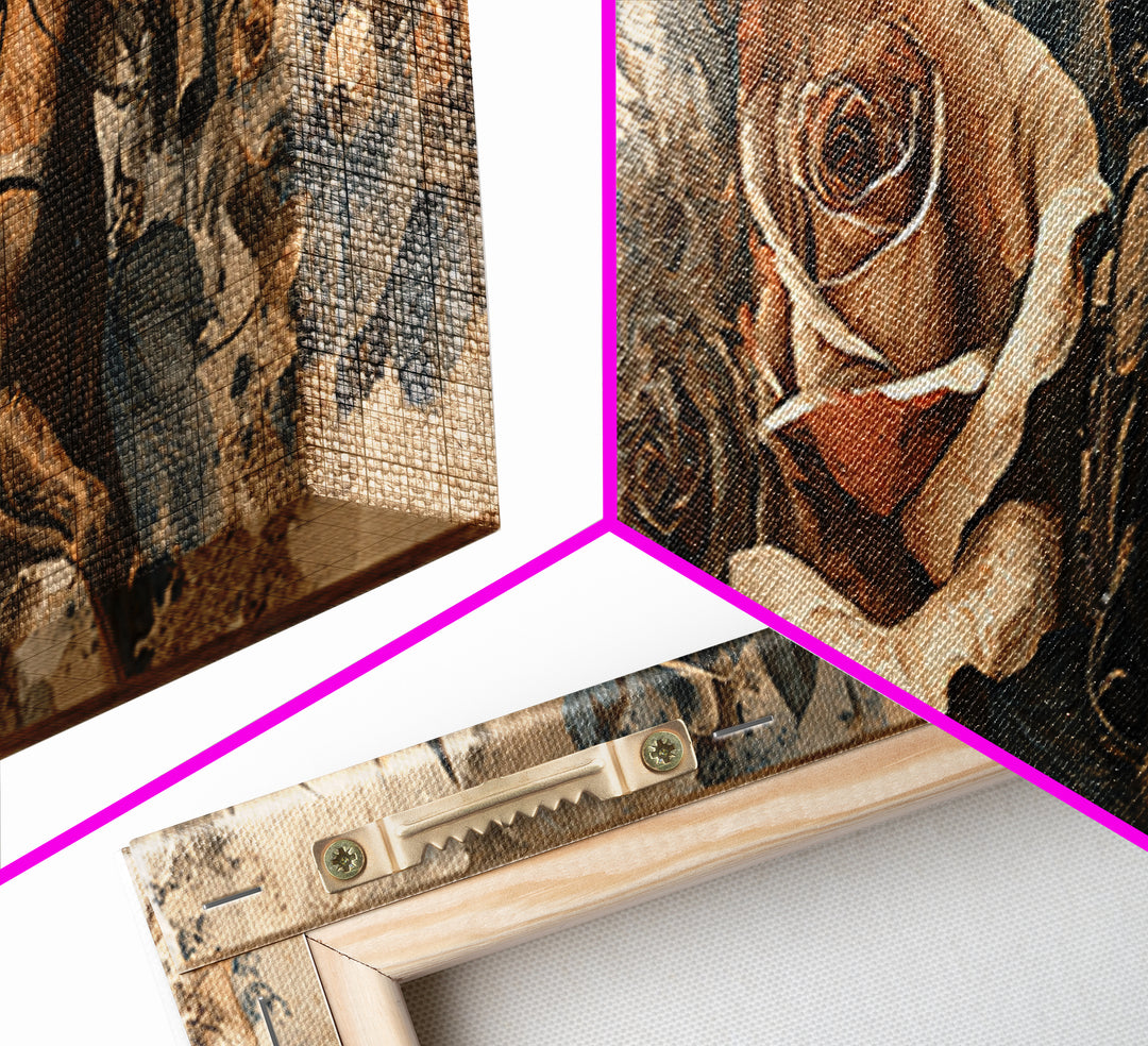 Old Revolver and Roses Framed Canvas Print, Western Art, Painting, Southwestern Decor, Fine Art, Frontier, Trendy Wall Art, WES-3x1-59
