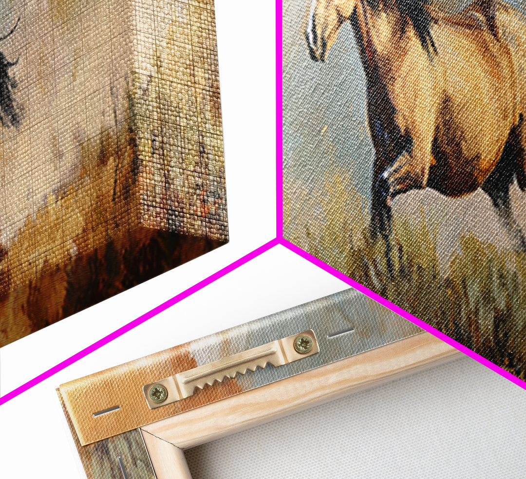 Buckskin Horse in Golden Prairie Light Canvas Print, Western Art, Western Decor, Southwestern Decor, Fine Art, Frontier, WES-3x1-71