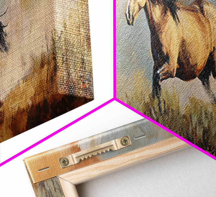 Buckskin Horse in Golden Prairie Light Canvas Print, Western Art, Western Decor, Southwestern Decor, Fine Art, Frontier, WES-3x1-71
