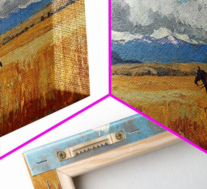 Golden Wheat Field Canvas Print, Western Art, Wall Art, Southwestern Decor, Oil Painting, Frontier, Minimalist Wall Art, WES-3x1-88