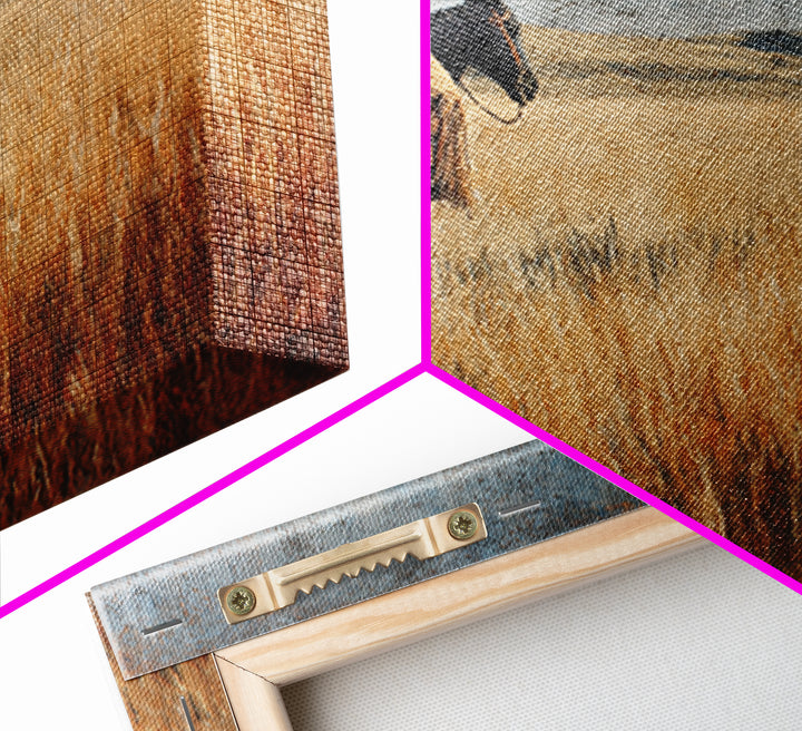Golden Wheat Field Canvas Print, Western Art, Horse Art, Southwestern Decor, Abstract Art, Frontier, Room Decor, WES-3x2-52