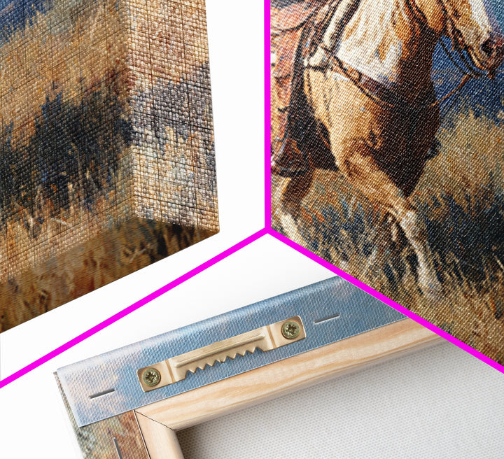 Buckskin Horse in Golden Prairie Light Framed Canvas Print, Western Art, Oil Painting, Southwestern Decor, Frontier, Landscape, WES-3x2-59