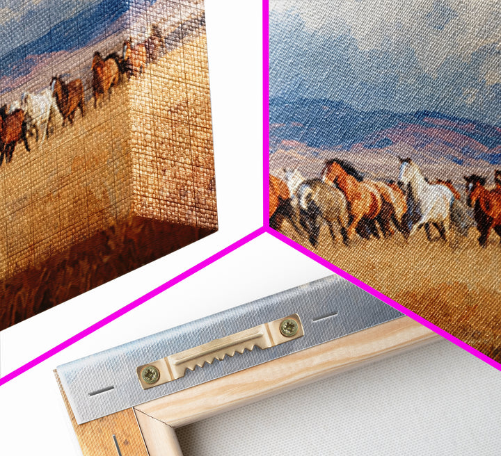 Wild Mustang Herd Framed Canvas Print, Western Art, Western Wall Decor, Southwestern Decor, Fine Art, Frontier, WES-3x2-78