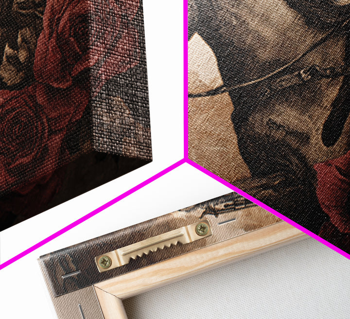 Old Revolver and Roses Framed Canvas Print, Western Art, Printable Art, Southwestern Decor, Frontier, Western Home Decor, WES-3x2-95