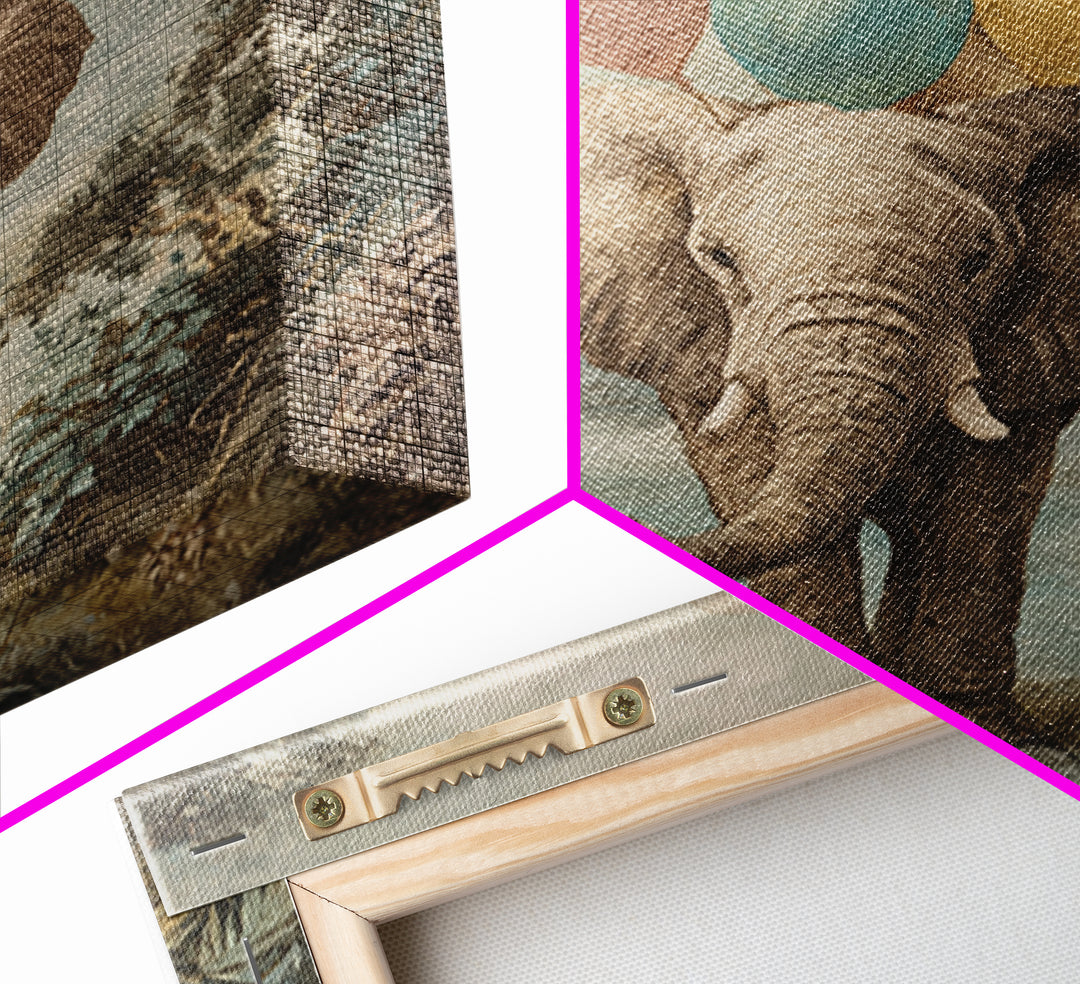 Elephant Holding Balloons Canvas Print, Whimsical Art, Art Nouveau, Living Room Decor, Abstract Art, Wonder, Nursery Wall Decor, WHI-1x1-3