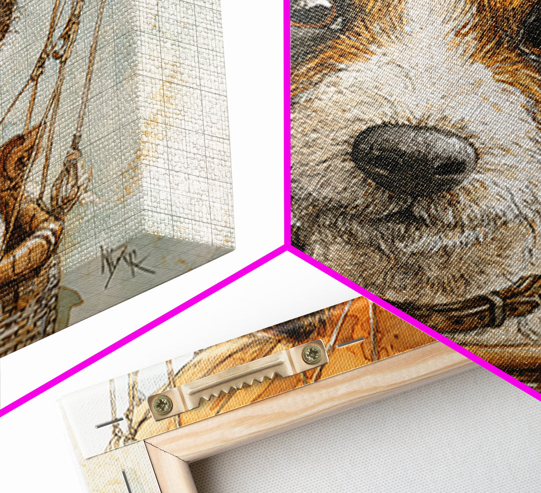 Dog in a Hot Air Balloon Framed Canvas Print, Whimsical Art, Gallery Decor, Living Room Decor, Fine Art, Wonder, Wall Art, WHI-1x1-38