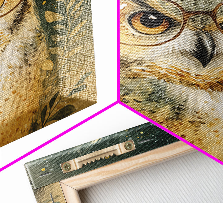 Owl Wearing Spectacles Among Stars Canvas Print, Whimsical Art, Nursery Prints, Living Room Decor, Oil Painting, Wonder, WHI-1x1-54