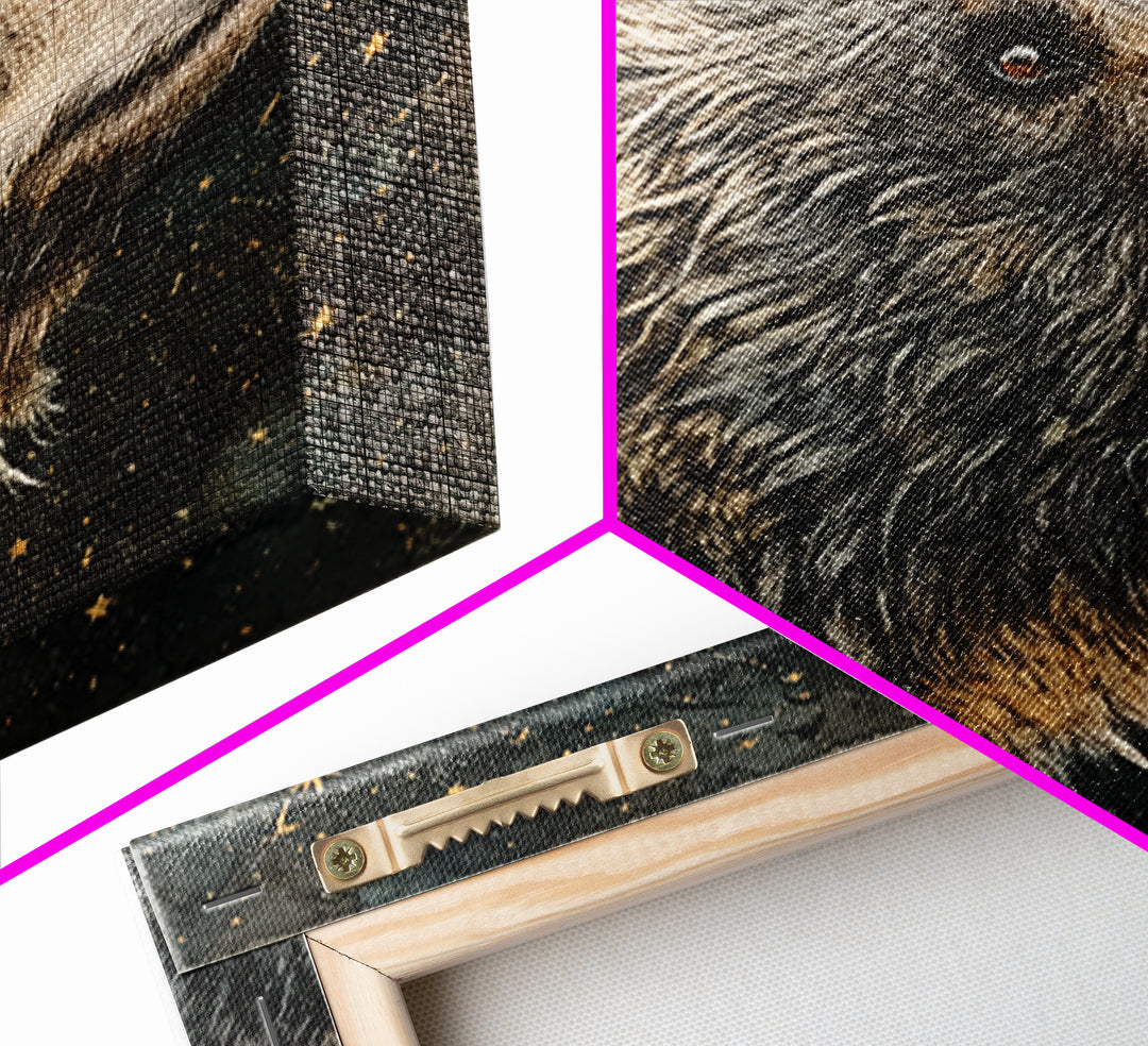 Bear Painting Stars Onto the Night Sky Framed Canvas Print, Whimsical Art, Living Room Decor, Abstract Art, Wonder, WHI-1x1-57