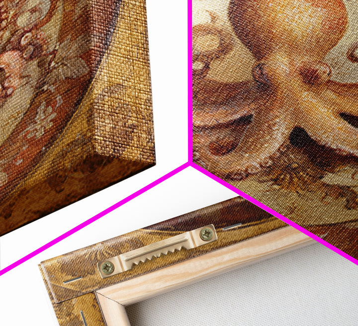 Octopus Conductor with Tiny Instruments Framed Canvas Print, Whimsical Art, Bird Art, Living Room Decor, Abstract Art, Wonder, WHI-1x1-66