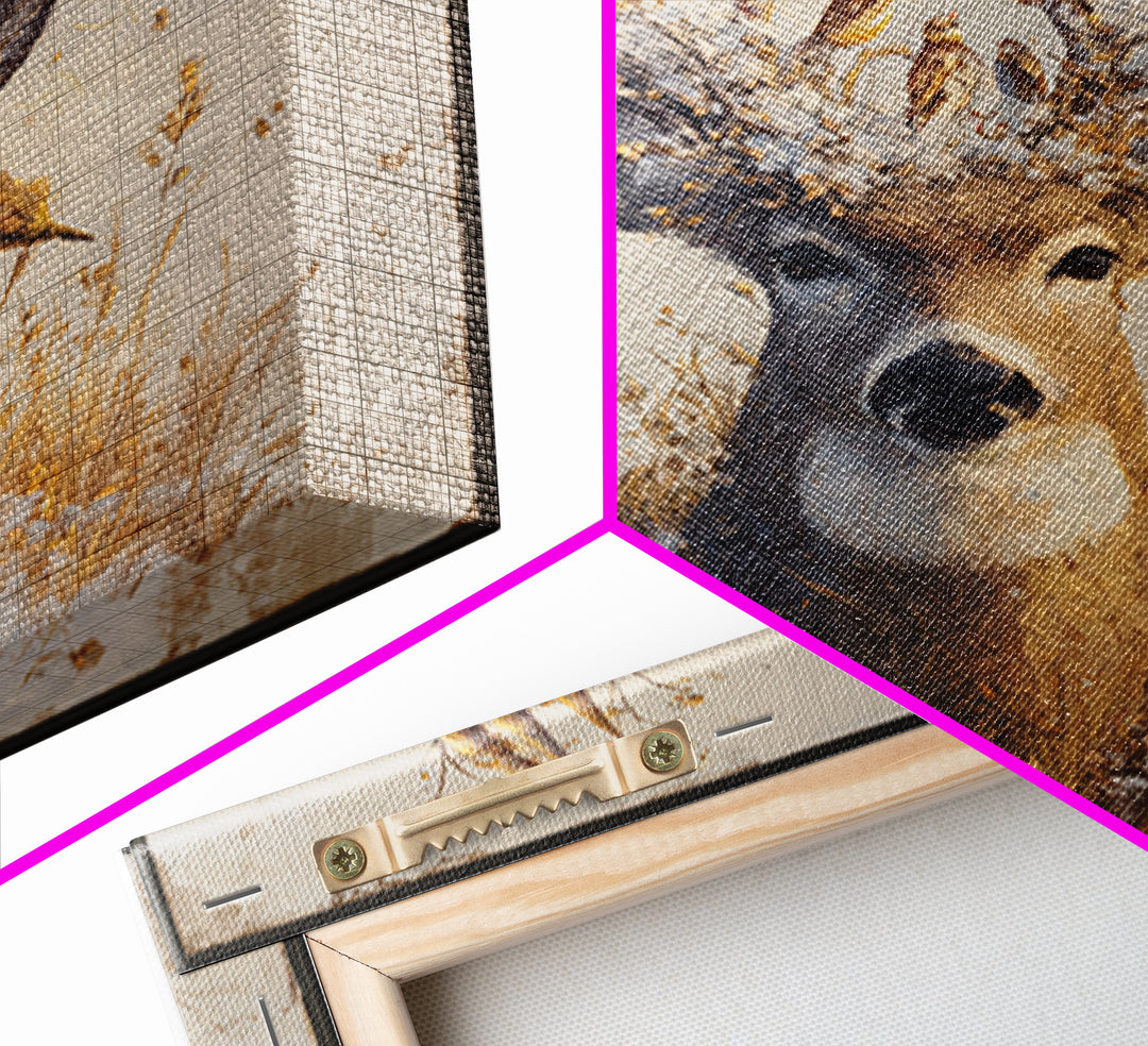 Deer with Antlers Full of Birds Framed Canvas Print, Whimsical Art, Modern Decor, Living Room Decor, Fine Art, Wonder, WHI-1x1-67