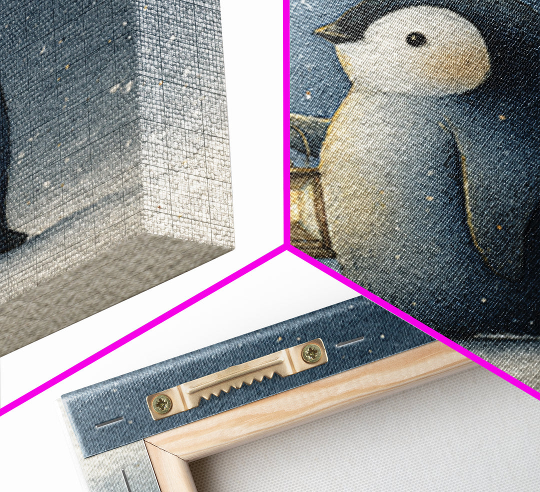 Penguin Holding a Lantern Canvas Print, Whimsical Art, Contemporary Art, Living Room Decor, Fine Art, Wonder, Art Nouveau, WHI-1x1-89