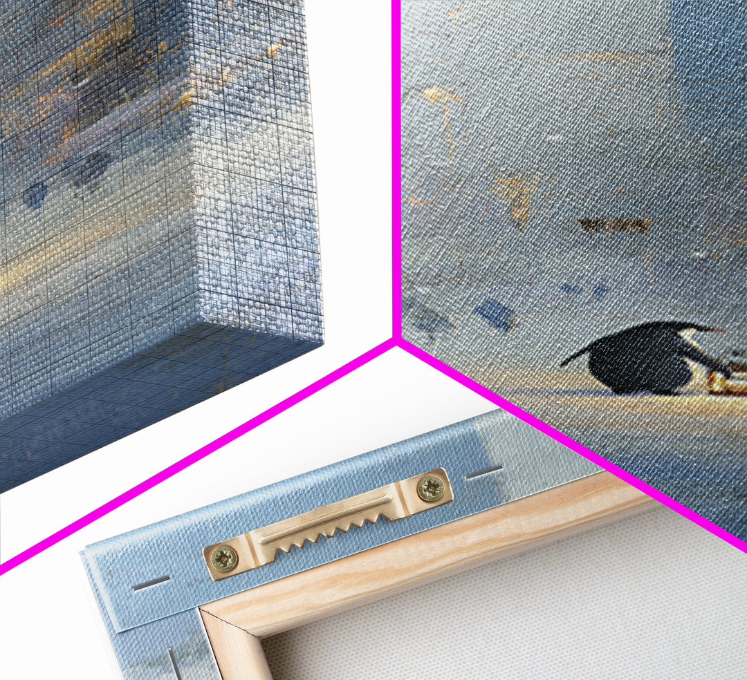 Penguin Holding a Lantern Framed Canvas Print, Whimsical Art, Textured Painting, Living Room Decor, Fine Art, Wonder, WHI-1x3-53