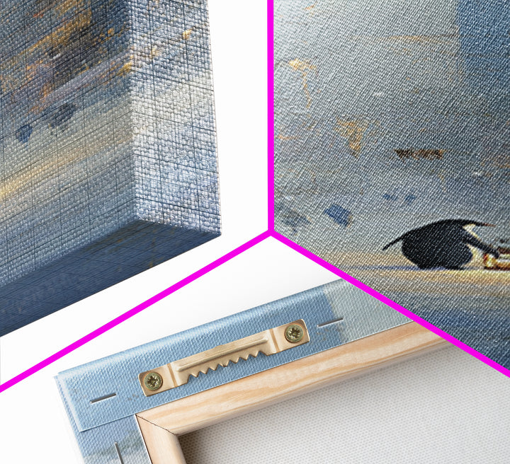 Penguin Holding a Lantern Framed Canvas Print, Whimsical Art, Textured Painting, Living Room Decor, Fine Art, Wonder, WHI-1x3-53