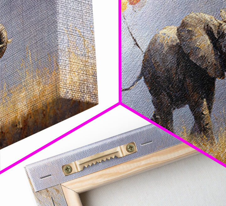 Elephant Holding Balloons Canvas Print, Whimsical Art, Bird Art, Living Room Decor, Abstract Art, Wonder, Textured Painting, WHI-2x1-71