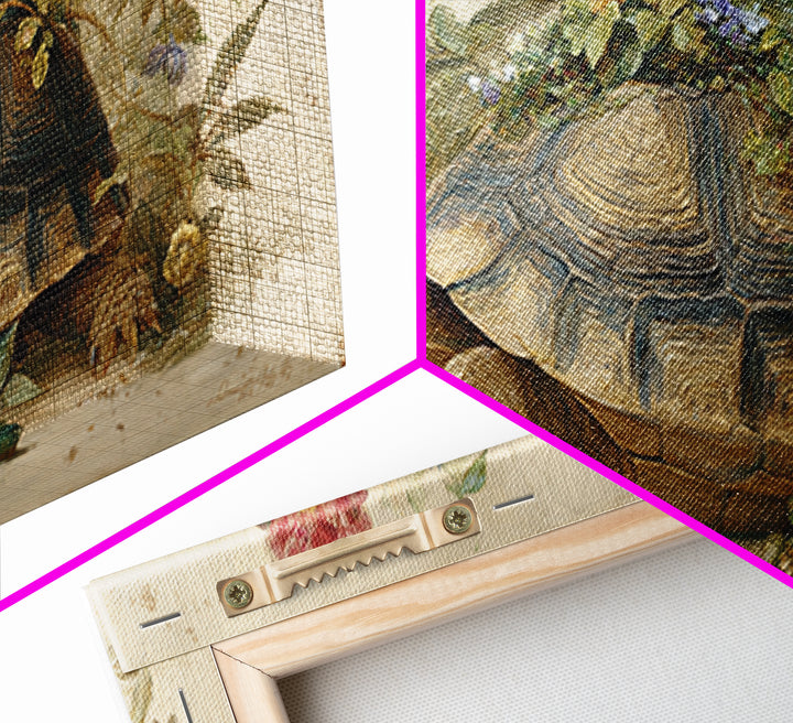 Turtle with Garden Growing on Shell Framed Canvas Print, Whimsical Art, Printable Wall Art, Living Room Decor, Fine Art, Wonder, WHI-2x1-90