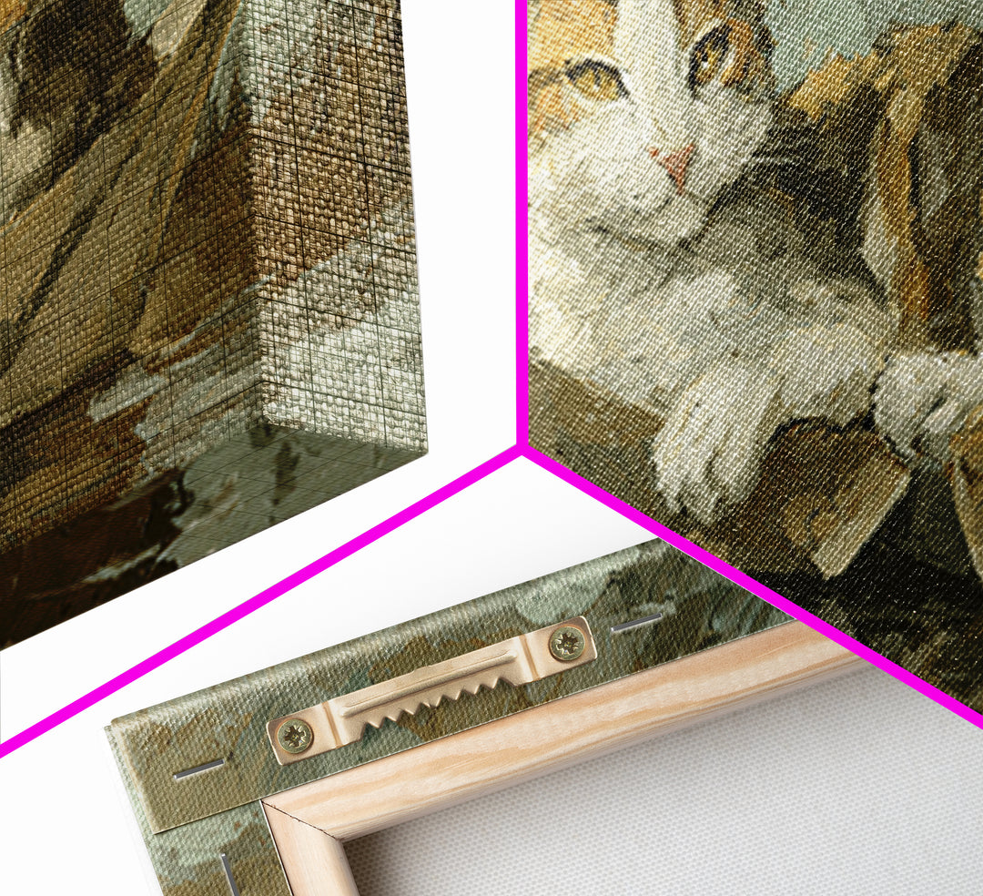 Cat Sailing a Paper Boat Canvas Print, Whimsical Art, Oil Painting, Living Room Decor, Fine Art, Wonder, Dark Academia Decor, WHI-2x1-94