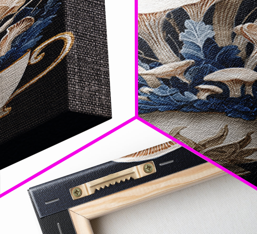 Teacup Garden with Tiny Mushrooms Framed Canvas Print, Whimsical Art, Printable Wall Art, Living Room Decor, Fine Art, Wonder, WHI-2x3-12