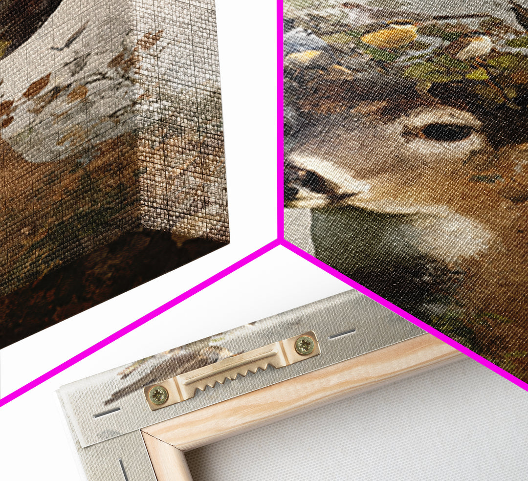Deer with Antlers Full of Birds Framed Canvas Print, Whimsical Art, Room Decor, Living Room Decor, Wonder, Oil Painting, WHI-2x3-3