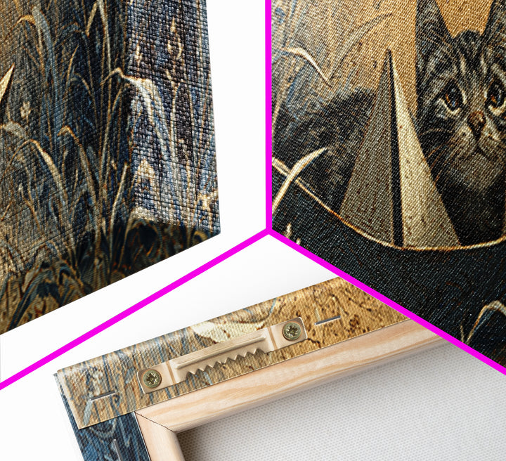 Cat Sailing a Paper Boat Framed Canvas Print, Whimsical Art, Digital Print, Living Room Decor, Fine Art, Wonder, Bird Art, WHI-3x1-18