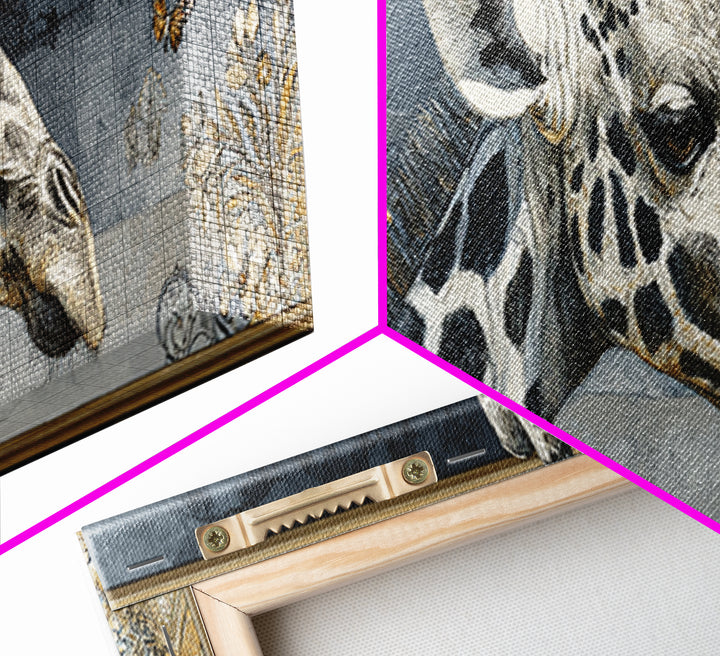Giraffe with Scarf and Butterflies Framed Canvas Print, Whimsical Art, Original Art, Living Room Decor, Fine Art, Wonder, WHI-3x1-2