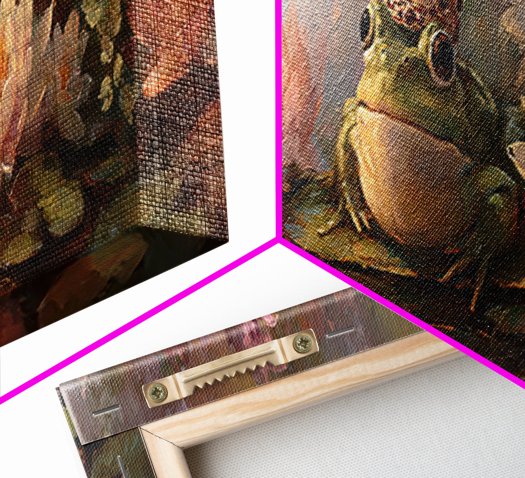 Frog Prince on a Lily Pad Canvas Print, Whimsical Art, Textured Painting, Living Room Decor, Fine Art, Wonder, Nursery Decor, WHI-3x1-48