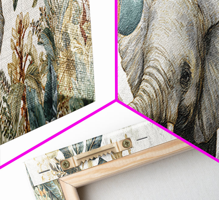 Elephant Holding Balloons Framed Canvas Print, Whimsical Art, Art Nouveau, Living Room Decor, Abstract Art, Wonder, WHI-3x1-67