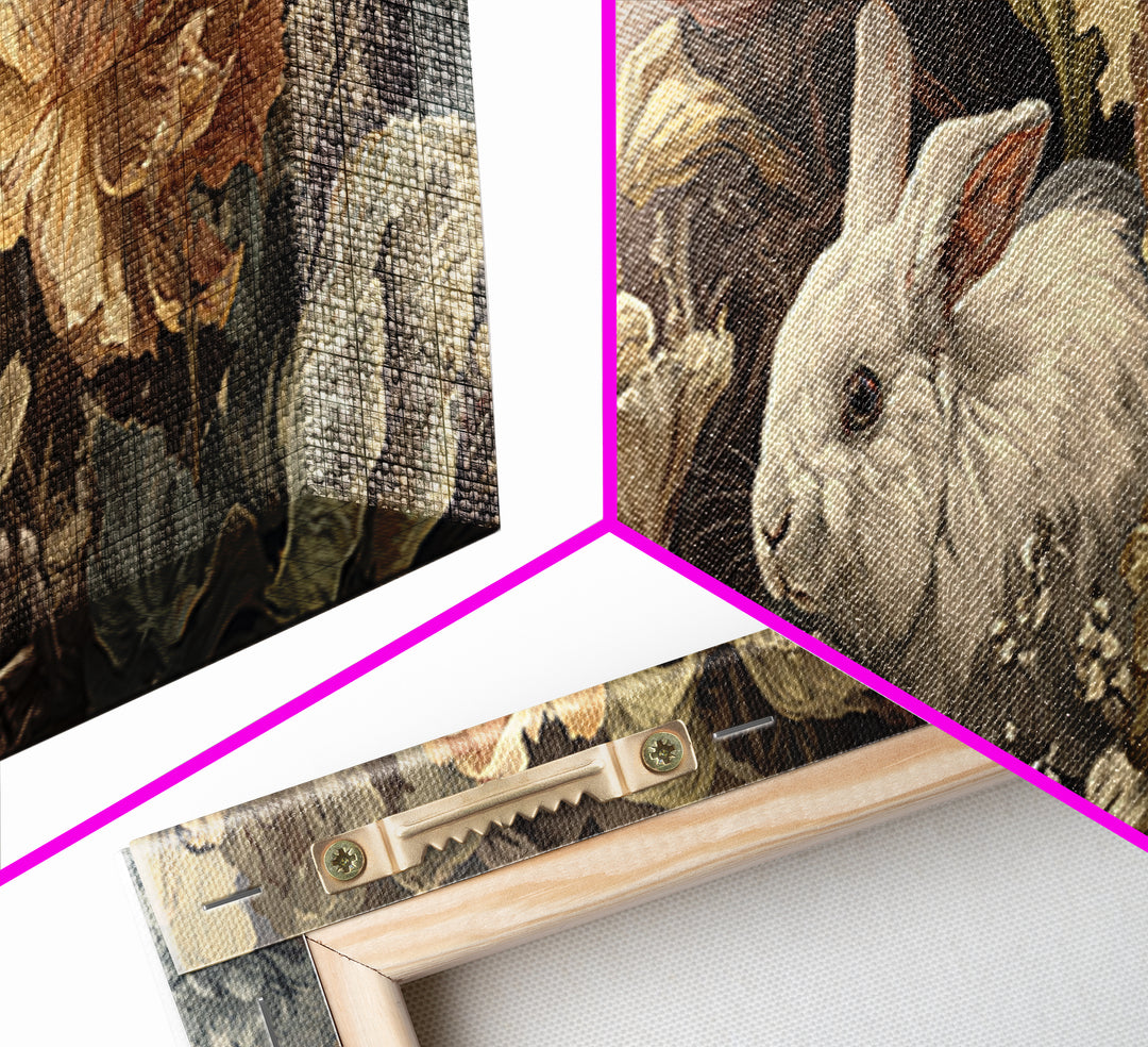 Rabbit Reading Beneath a Giant Flower Framed Canvas Print, Whimsical Art, Gallery Decor, Living Room Decor, Fine Art, Wonder, WHI-3x1-69