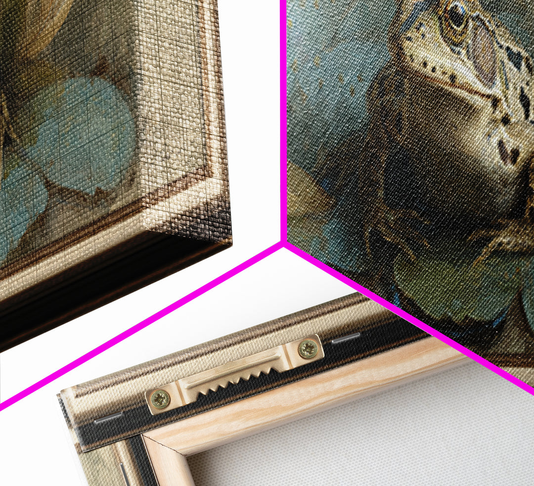 Frog Prince on a Lily Pad Framed Canvas Print, Whimsical Art, Wall Decor, Living Room Decor, Fine Art, Wonder, Printable Art, WHI-3x1-72