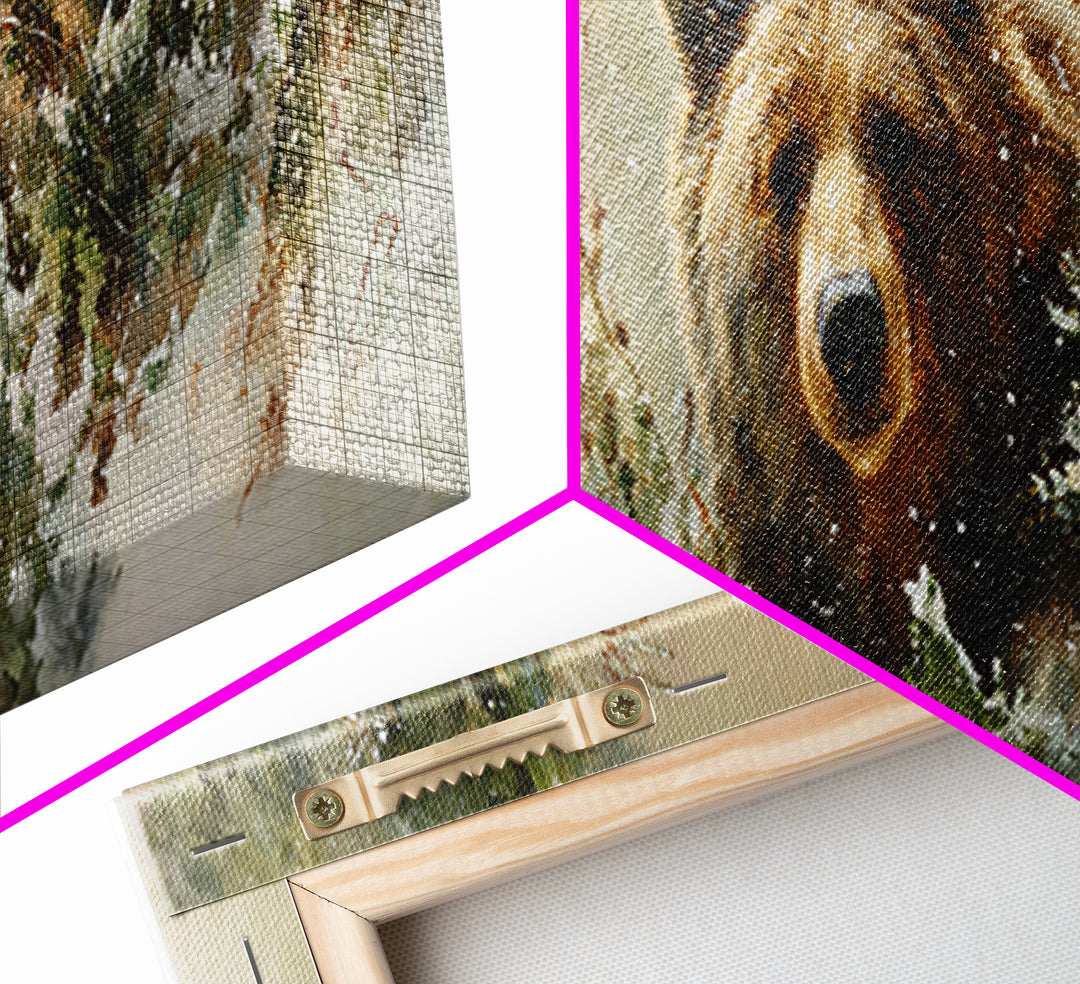 Bear Painting Stars Onto the Night Sky Framed Canvas Print, Whimsical Art, Neutral Decor, Living Room Decor, Fine Art, Wonder, WHI-3x1-73