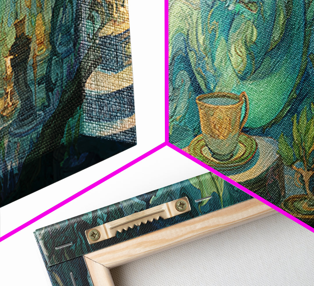 Dragon Curled Around a Teacup Canvas Print, Whimsical Art, Wall Art, Living Room Decor, Oil Painting, Wonder, Framed Wall Art, WHI-3x1-88