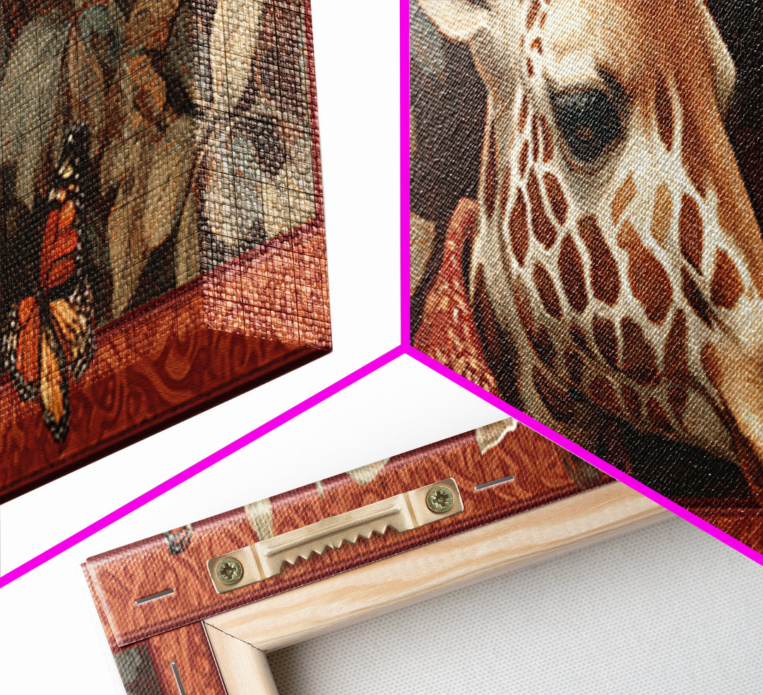 Giraffe with Scarf and Butterflies Canvas Print, Whimsical Art, Nursery Art, Living Room Decor, Fine Art, Wonder, WHI-3x1-98